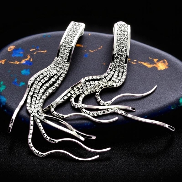 🆕️Dazzling Rhinestone Silver Plated Party Drop Earrings | 925 Sterling Posts - Picture 1 of 15